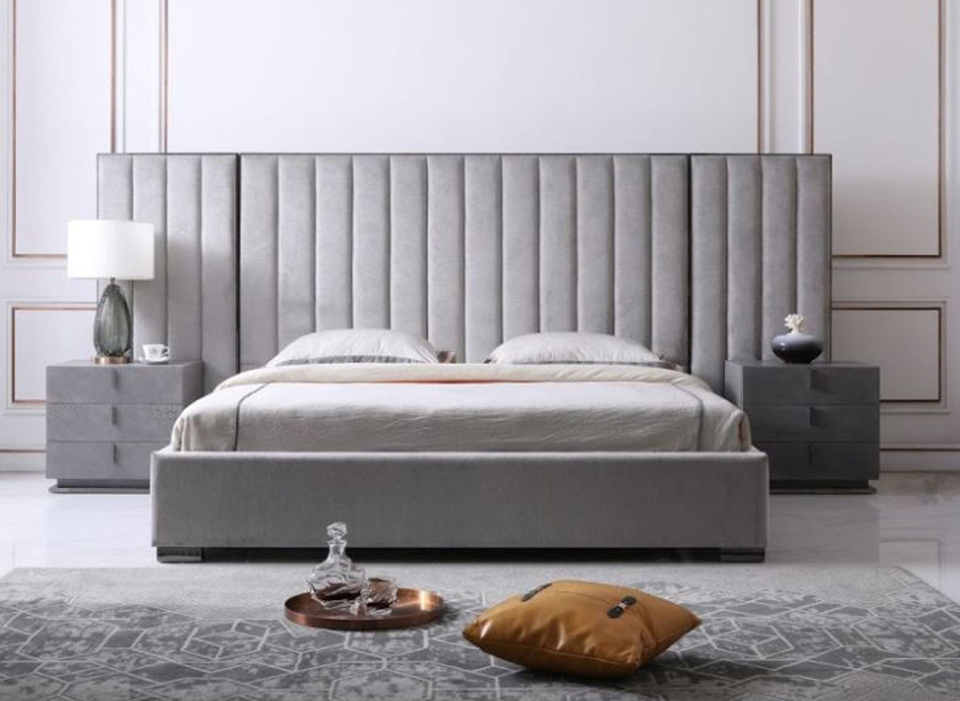 VIG Furniture Modrest Buckley Grey Black Bed Nightstands
