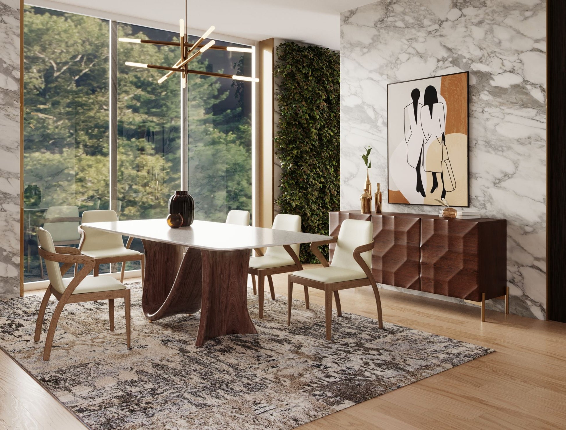 VIG Furniture Modrest Carrizo Walnut Marble Dining Table
