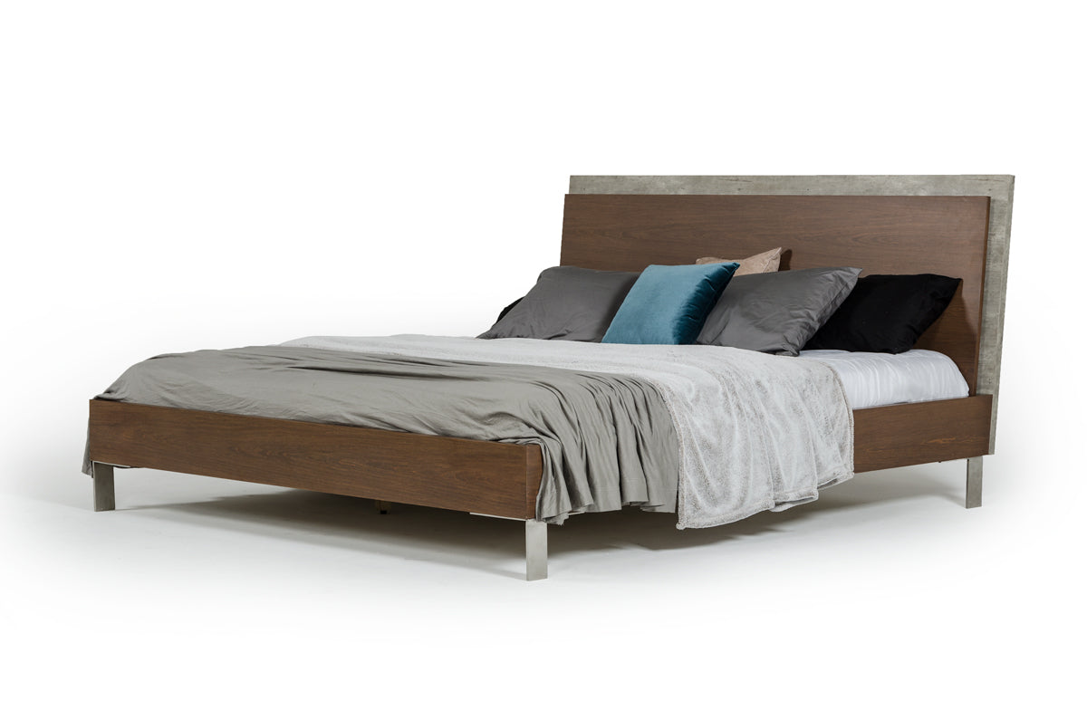 VIG Furniture Nova Domus Conner Dark Walnut Faux Concrete Bed