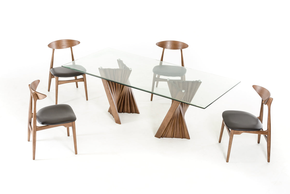 VIG Furniture Modrest Corbin Walnut Glass Dining Table