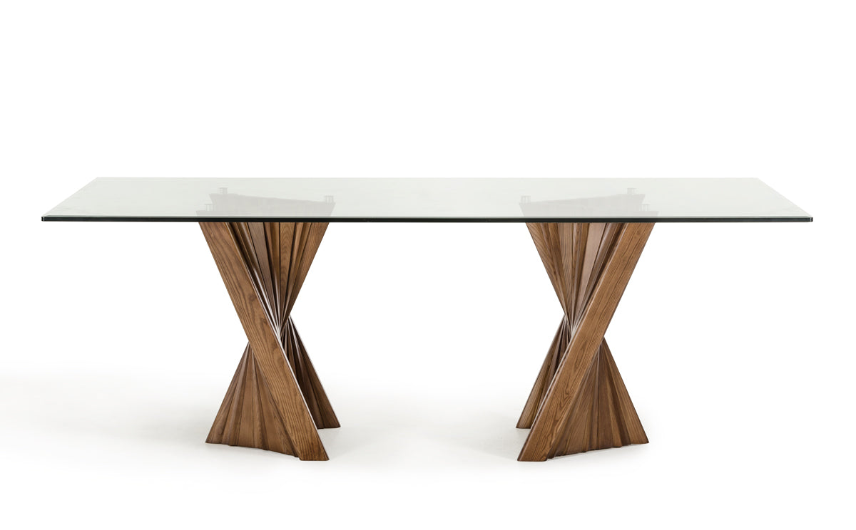 VIG Furniture Modrest Corbin Walnut Glass Dining Table