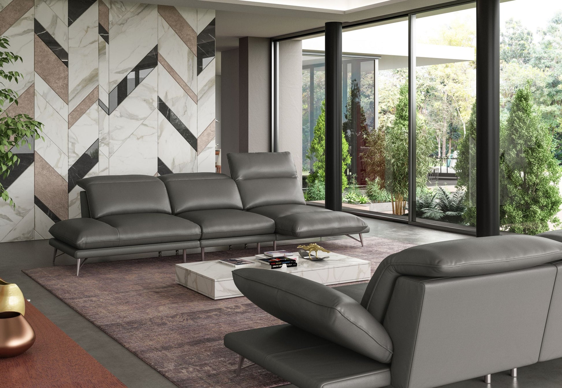 VIG Furniture Coronelli Milano Italian Leather Grey Reversible Sectional Sofa