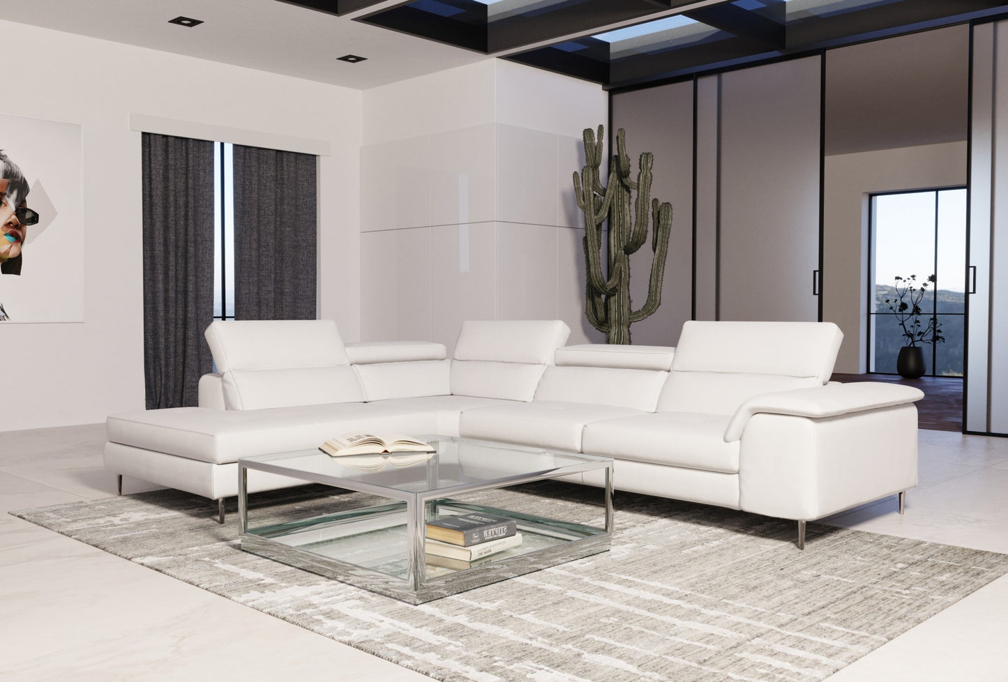 VIG Furniture Coronelli Viola Italian White Leather Left Sectional Sofa