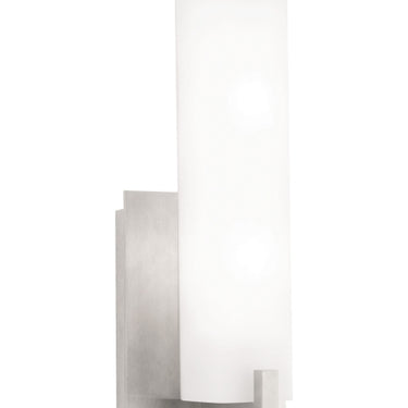 Cosmo 12 inch high CRI LED wall sconce, satin nickel finish, detailed glass diffuser.