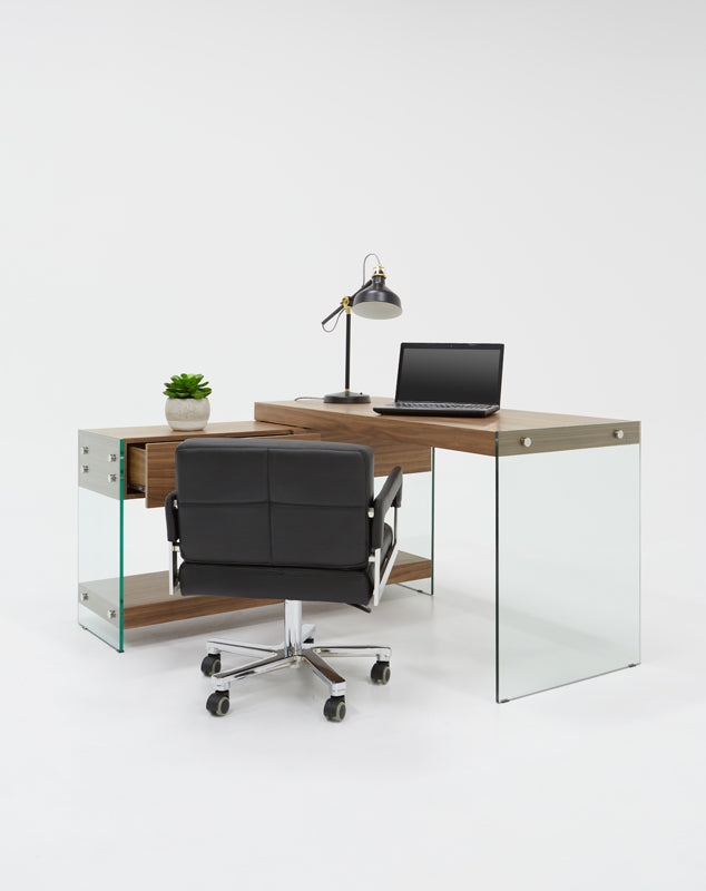 VIG Furniture Modrest Laxson Walnut Glass Desk