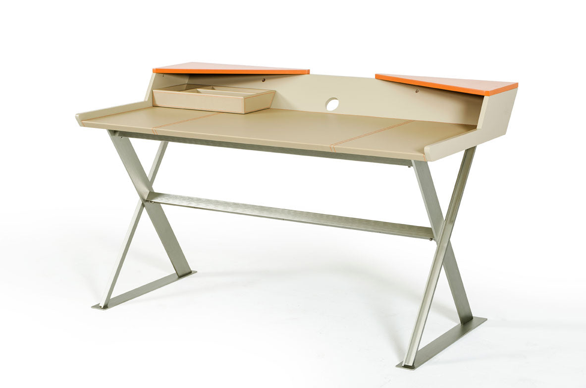 VIG Furniture Modrest Bradley Beige Leather Orange Office Desk