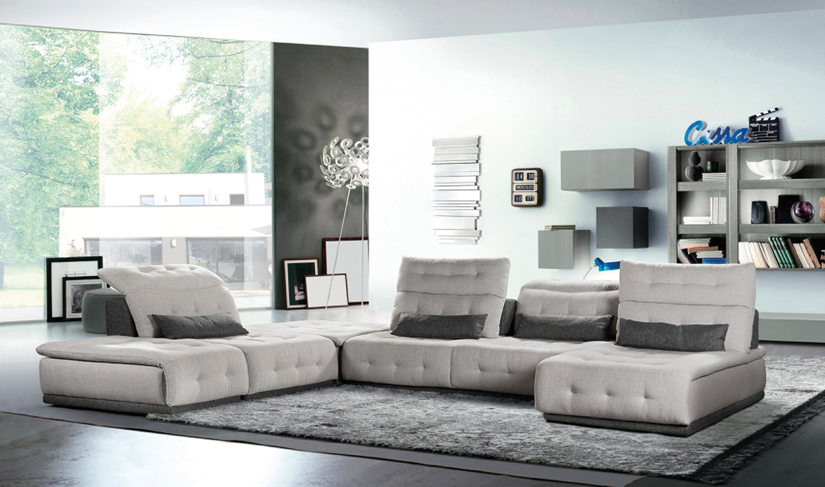 VIG Furniture David Ferrari Daiquiri Italian Light Grey Dark Grey Fabric Modular Sectional Sofa