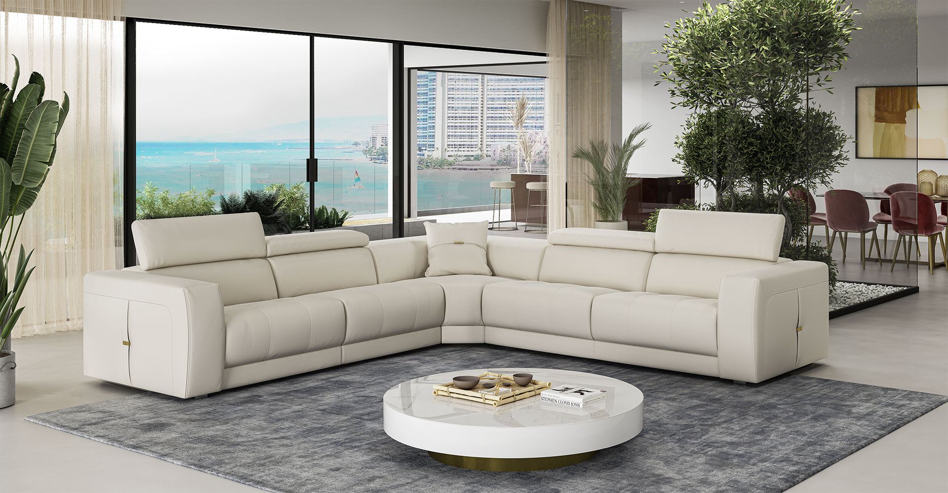 VIG Furniture Coronelli Dalton Italian White Leather Sectional Recliners