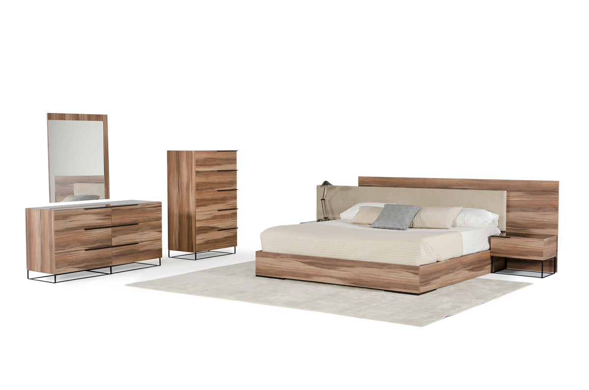 VIG Furniture Nova Domus Matteo Italian Walnut Fabric Bedroom Set