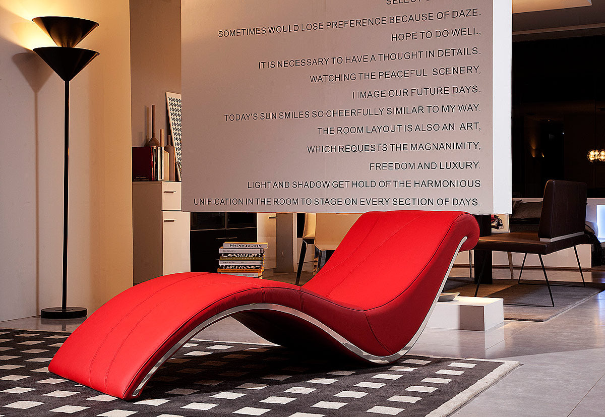 VIG Furniture Divani Casa Essen Red Leather Leisure Lounge Chaise