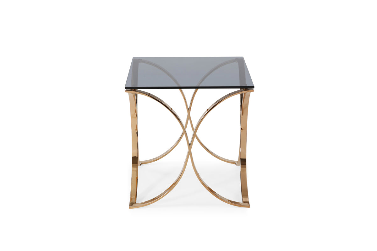 VIG Furniture Modrest Reklaw Smoked Glass Rosegold End Table