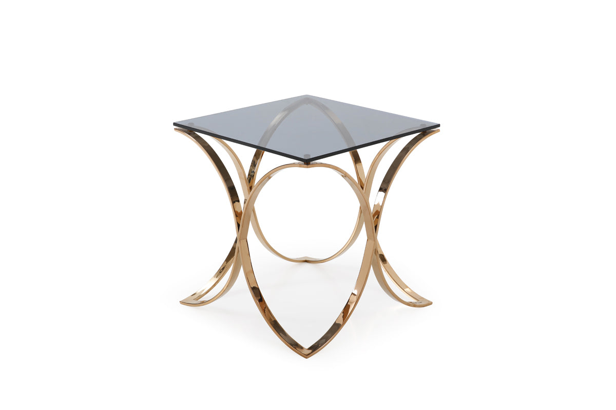 VIG Furniture Modrest Reklaw Smoked Glass Rosegold End Table
