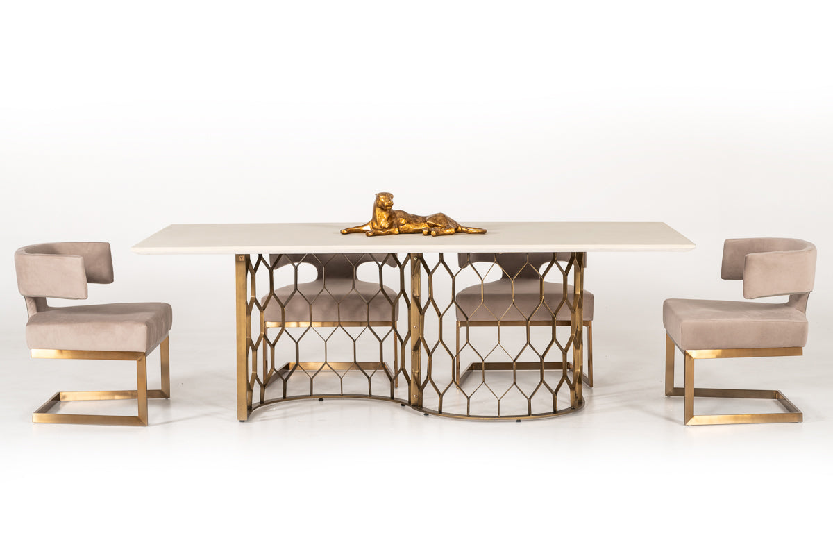 VIG Furniture Modrest Faye White Concrete Antique Brass Dining Table
