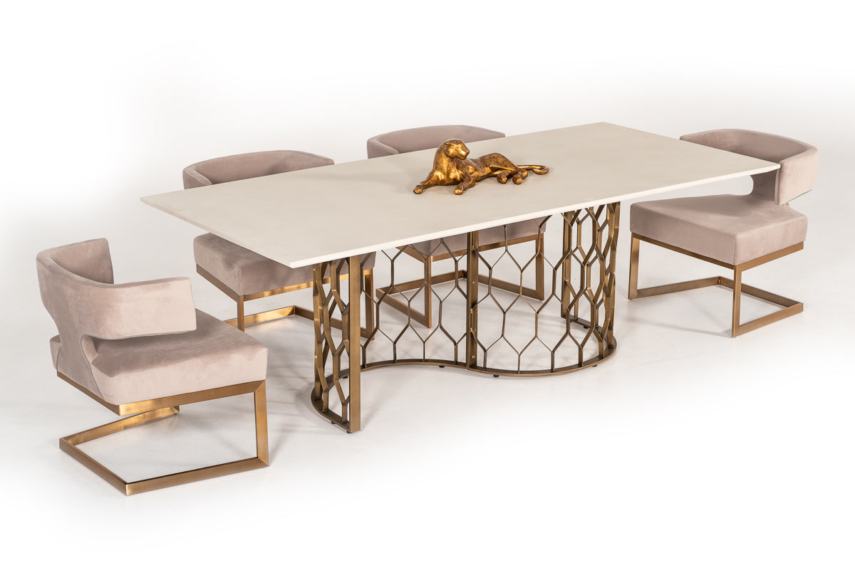 VIG Furniture Modrest Faye White Concrete Antique Brass Dining Table