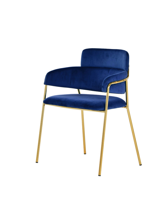 VIG Furniture Modrest Tessa Blue Velvet Gold Dining Chair Set of 2