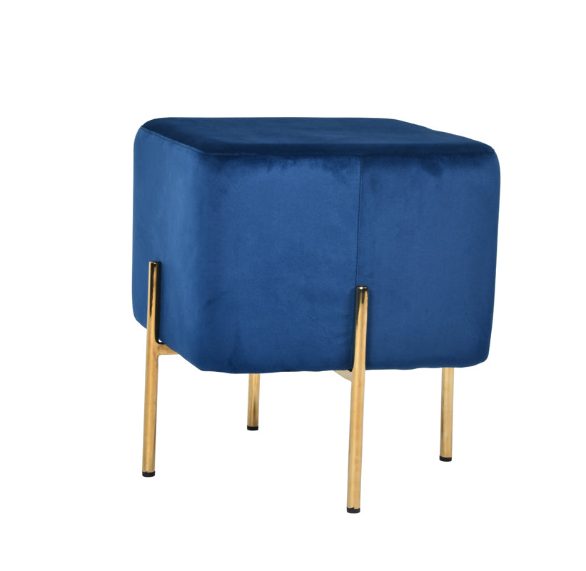 VIG Furniture Modrest Daphne Blue Velvet Gold Ottoman