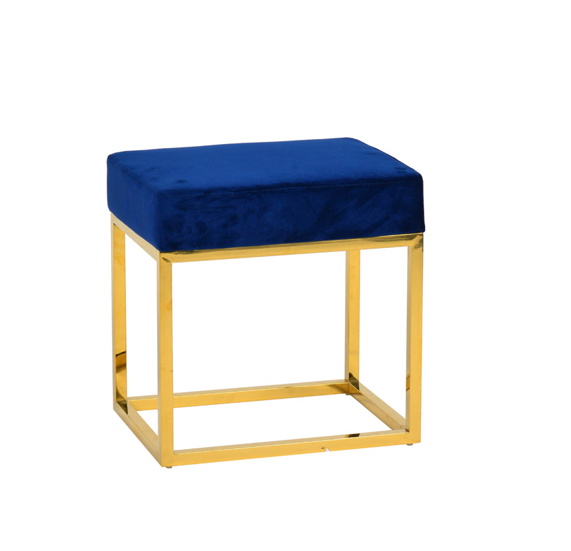 VIG Furniture Modrest Downey Blue Velvet Gold Stool Ottoman