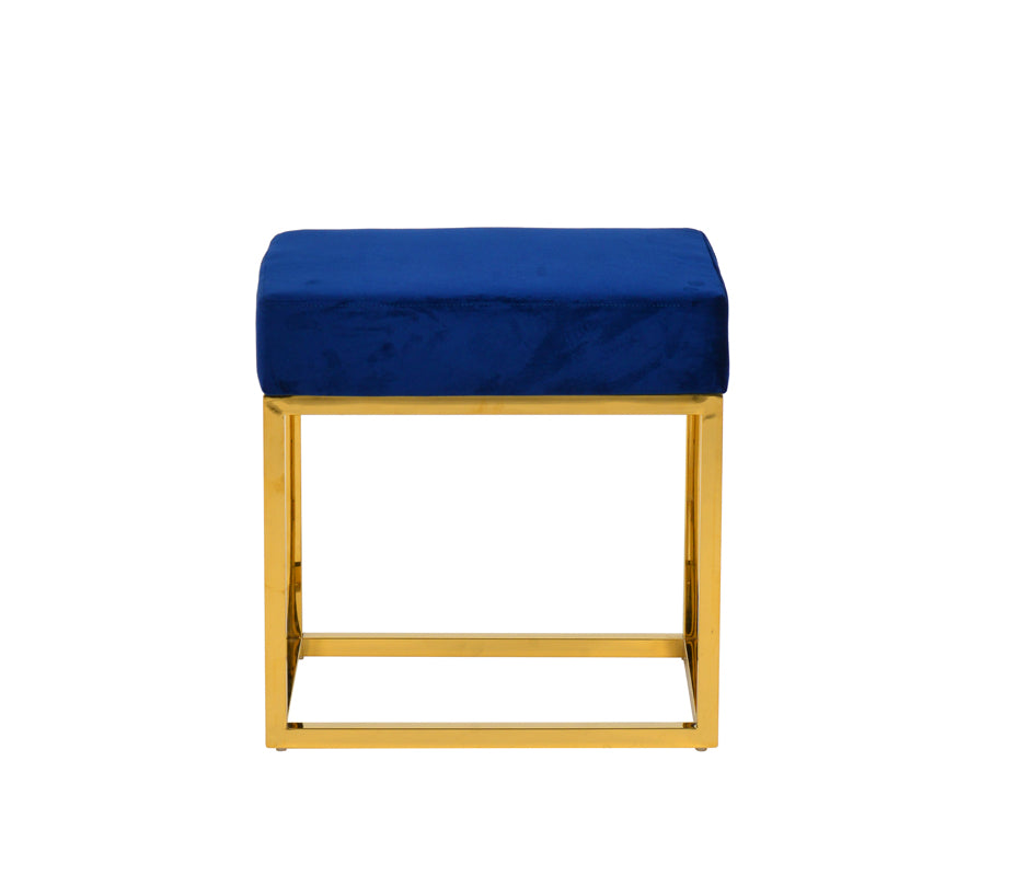 VIG Furniture Modrest Downey Blue Velvet Gold Stool Ottoman