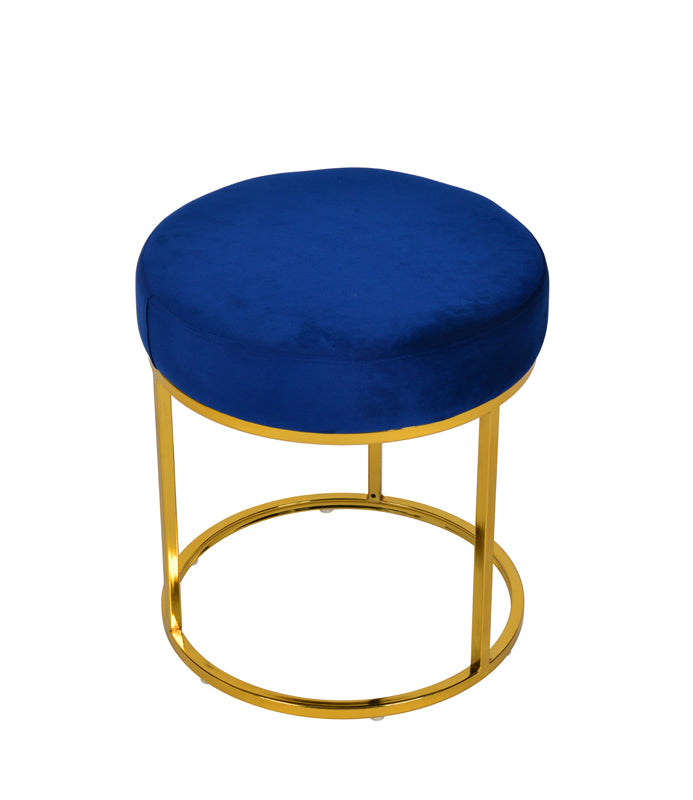 VIG Furniture Modrest Elmont Blue Velvet Gold Stool Ottoman
