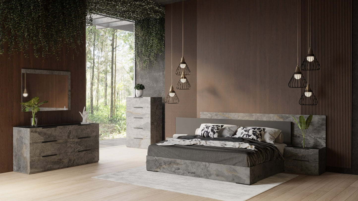 VIG Furniture Nova Domus Ferrara Volcano Oxide Grey Bed Nightstands
