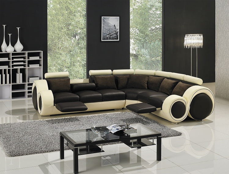 VIG Furniture Divani Casa T27C Brown Beige Leather Sectional Sofa Recliners