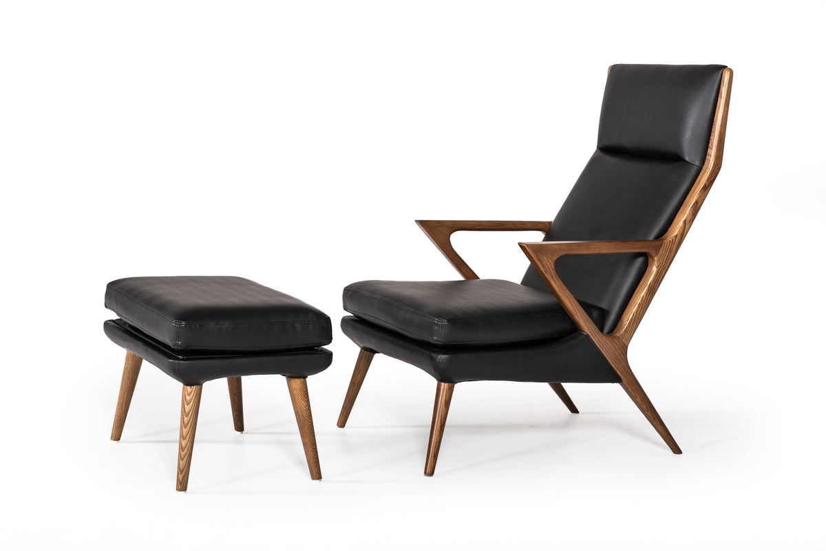 VIG Furniture Modrest Fulton Black Lounge Chair Ottoman