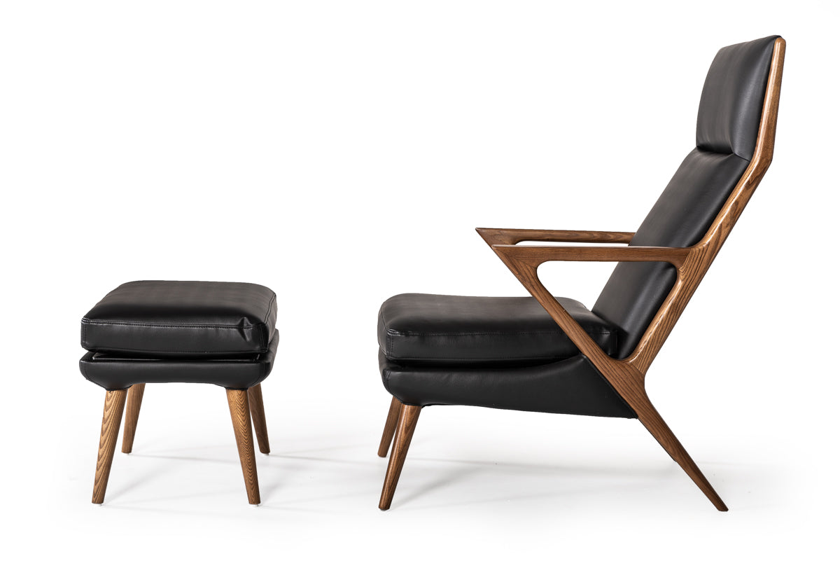 VIG Furniture Modrest Fulton Black Lounge Chair Ottoman