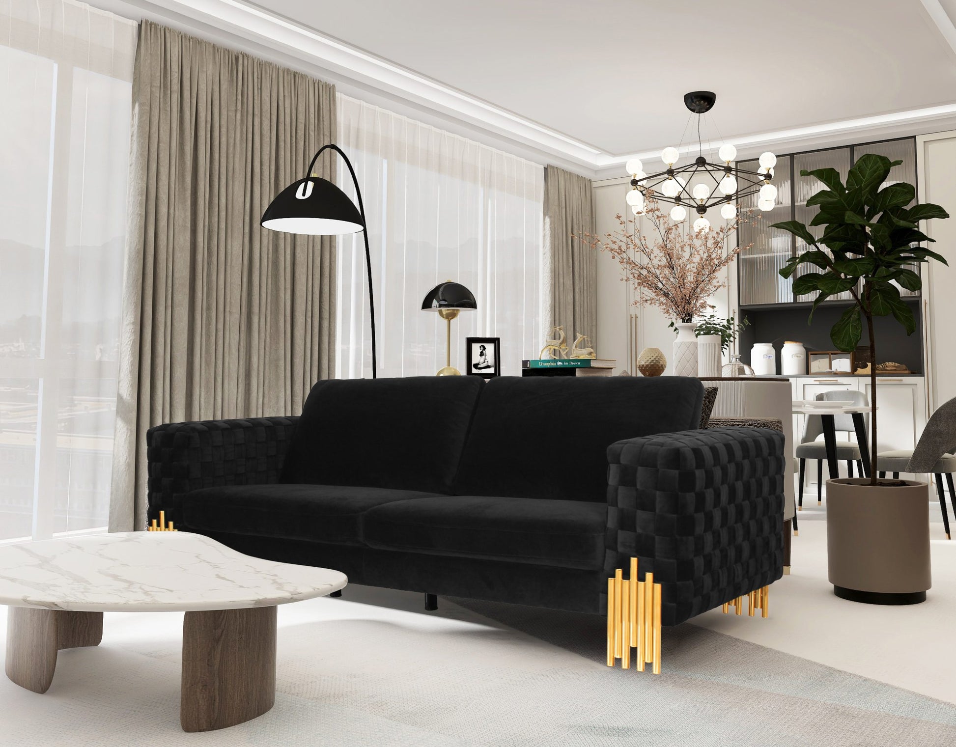 VIG Furniture Divani Casa Georgia Velvet Glam Black Gold Sofa