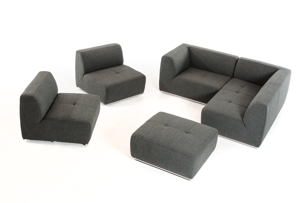 VIG Furniture Divani Casa Hawthorn Grey Fabric Modular Right Sectional Sofa Ottoman