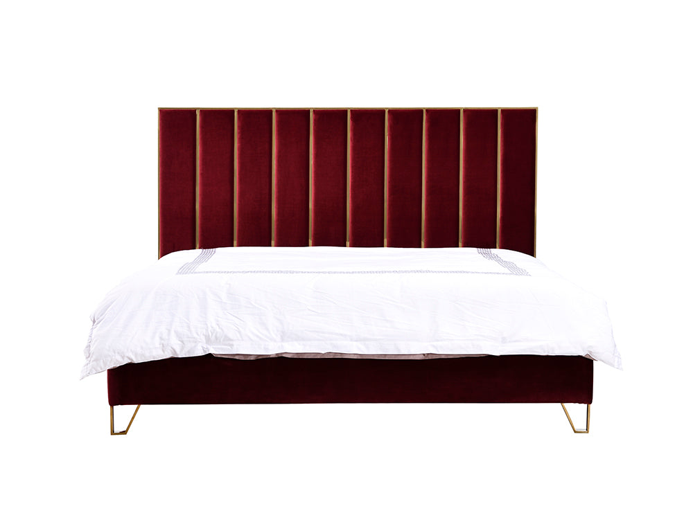 VIG Furniture Divani Casa Reyes Red Velvet Gold Eastern King Bed