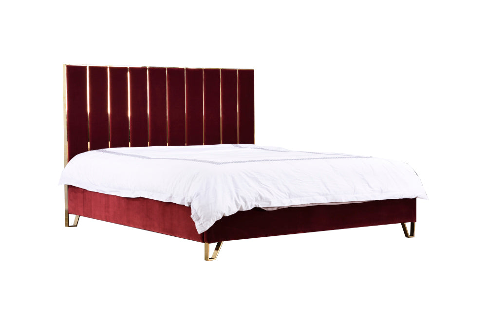 VIG Furniture Divani Casa Reyes Red Velvet Gold Eastern King Bed