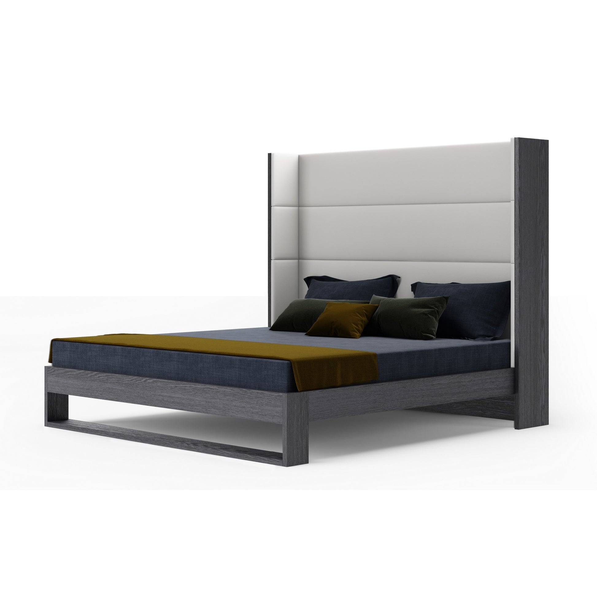 VIG Furniture Modrest Heloise White Leather Grey Elm Trim Bed