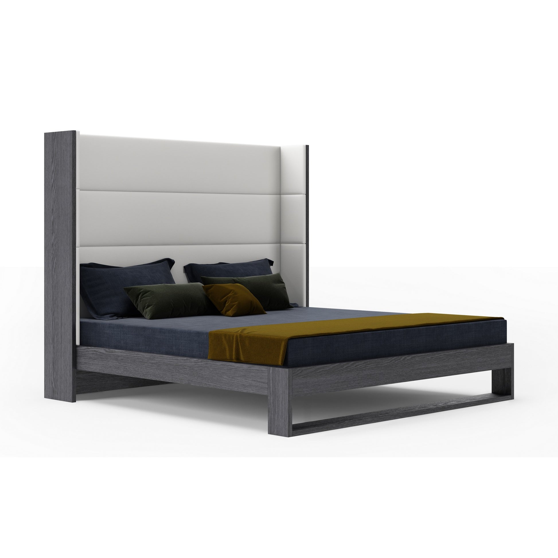 VIG Furniture Modrest Heloise White Leather Grey Elm Trim Bed