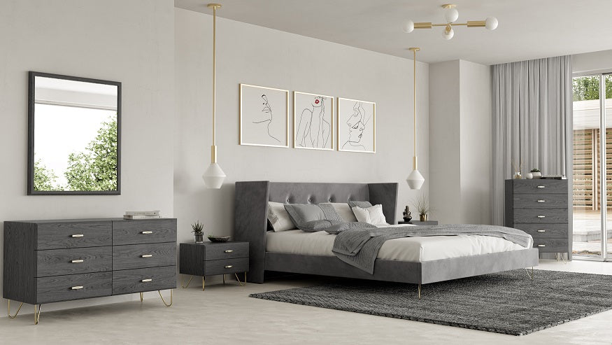 VIG Furniture Nova Domus Bryan Grey Velvet Gold Bed