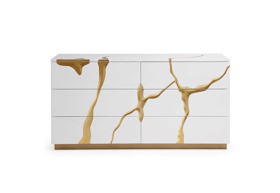 VIG Furniture Modrest Aspen White Gold Dresser
