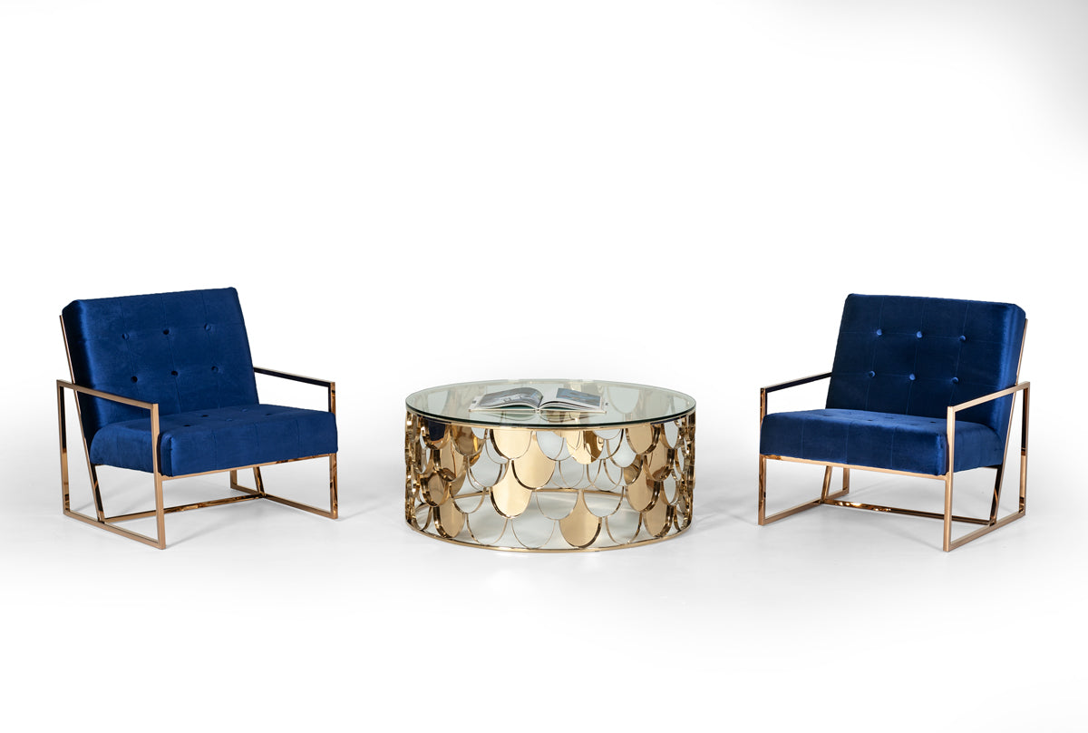VIG Furniture Modrest Javier Glass Gold Round Coffee Table