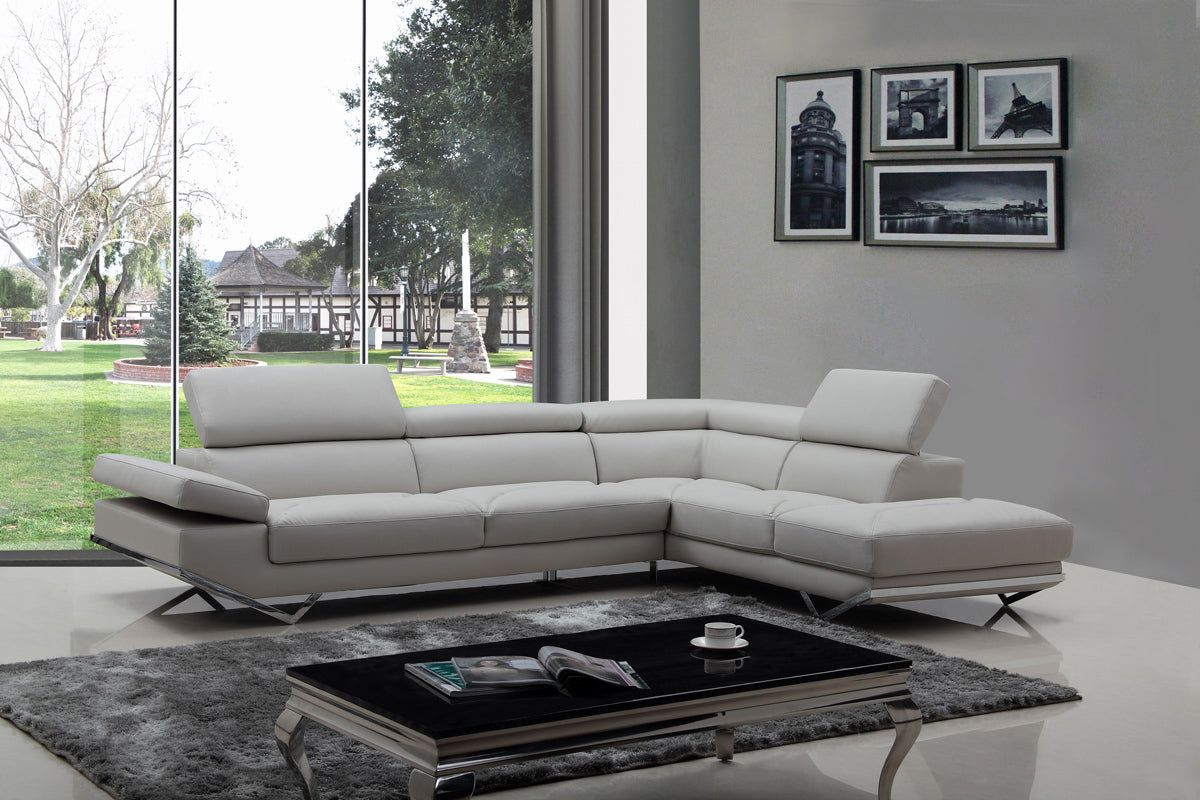 VIG Furniture Divani Casa Quebec Light Grey Leather Right Sectional Sofa