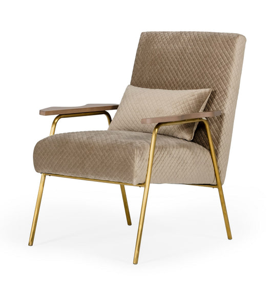 VIG Furniture Modrest Laforet Glam Beige Gold Fabric Accent Chair