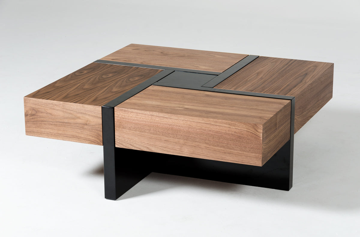 VIG Furniture Modrest Makai Walnut Black Square Coffee Table