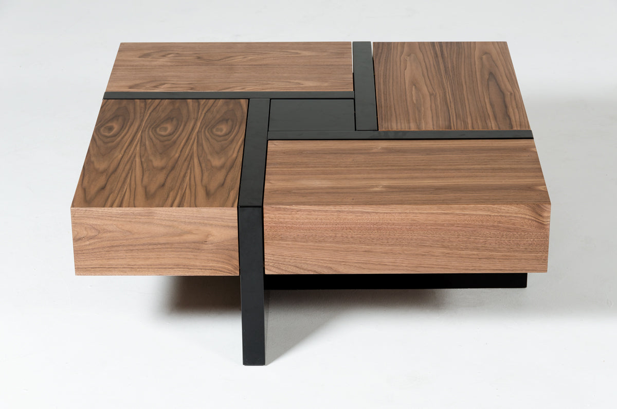 VIG Furniture Modrest Makai Walnut Black Square Coffee Table
