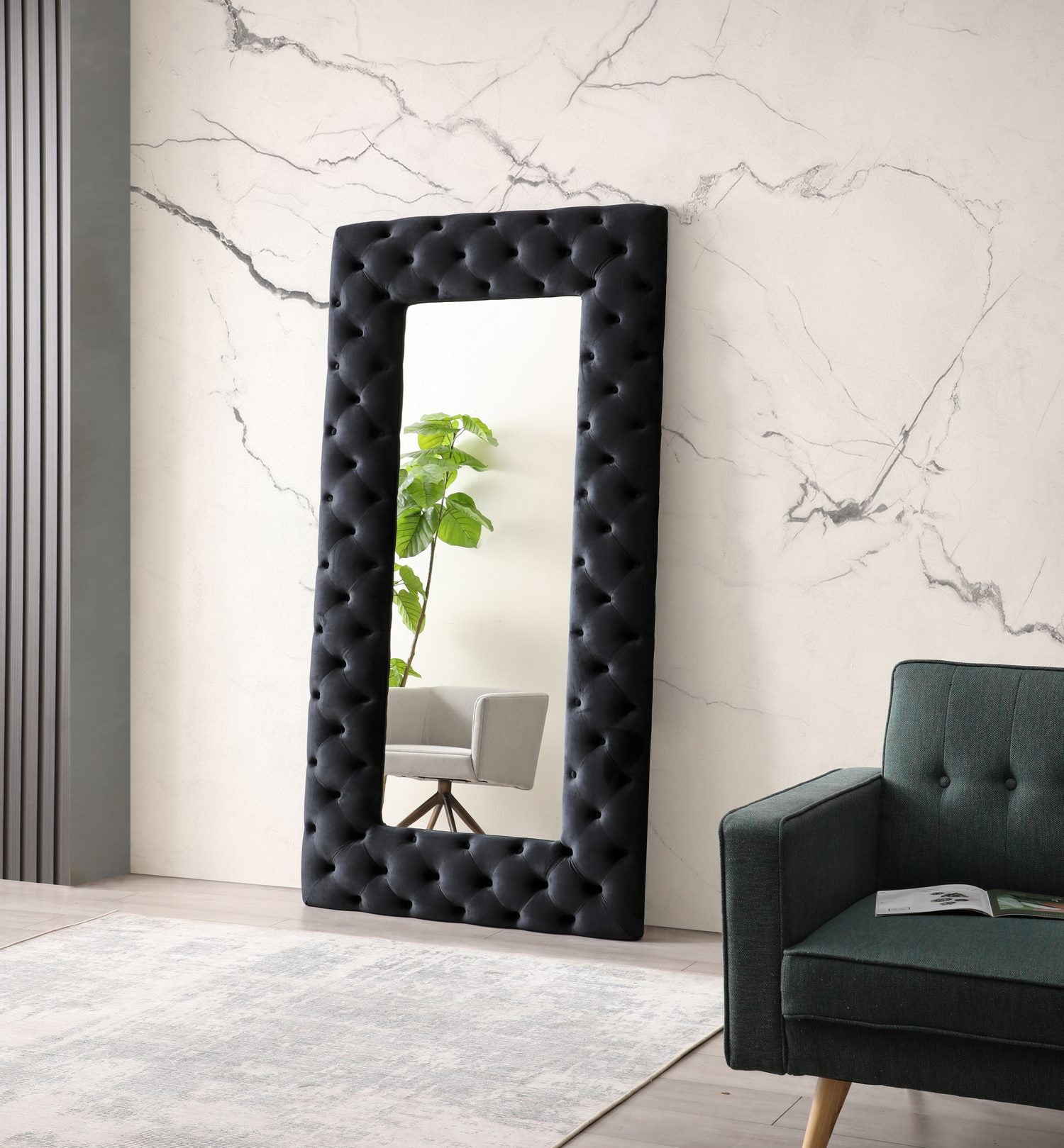 VIG Furniture Modrest Legend Black Velvet Floor Mirror