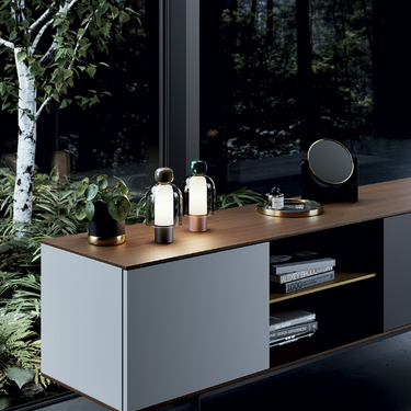 Rechargeable warm dim table light by Luca Nichetto in Chestnut, perfect for bedroom nightstands.