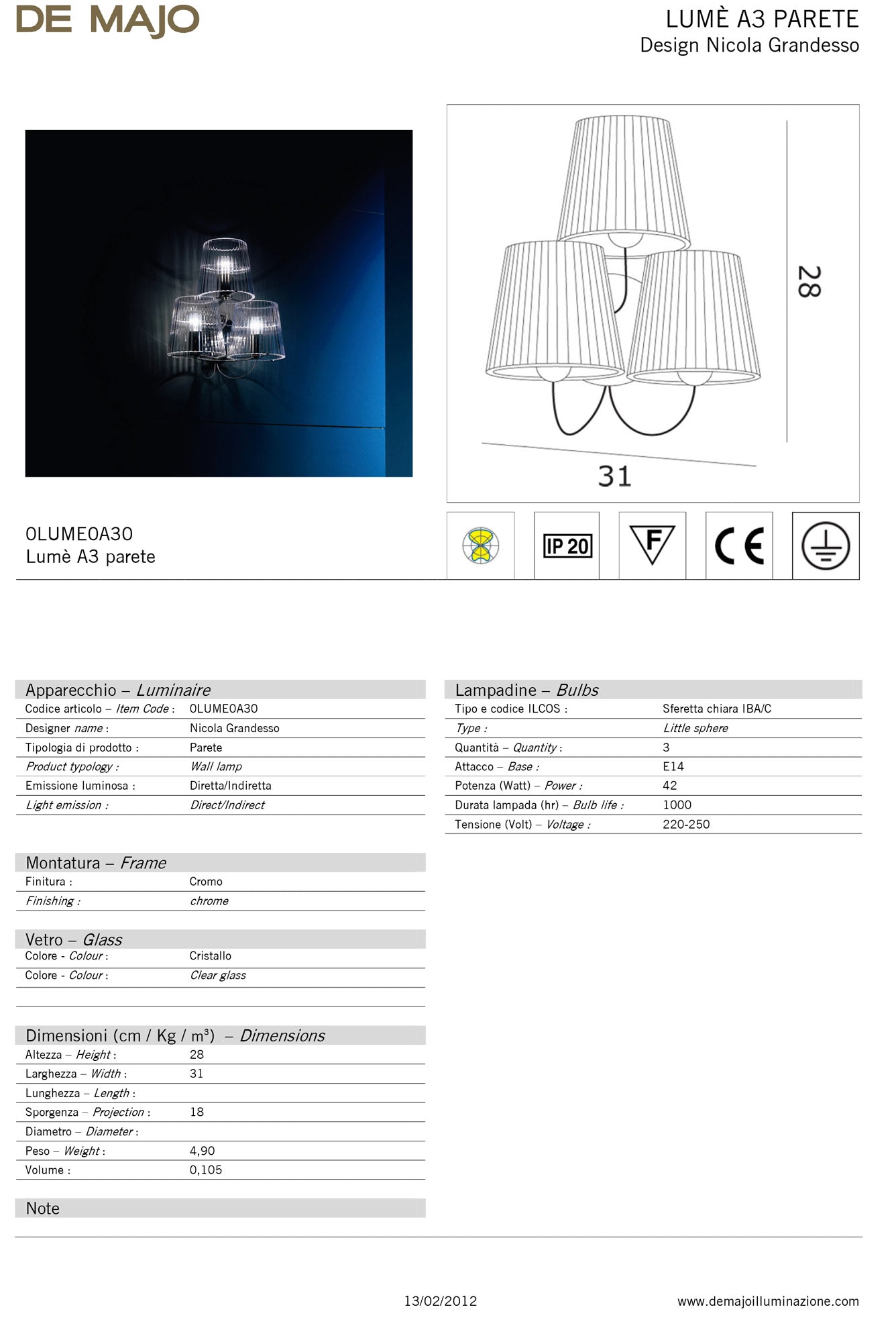 De Majo Lume Wall Light