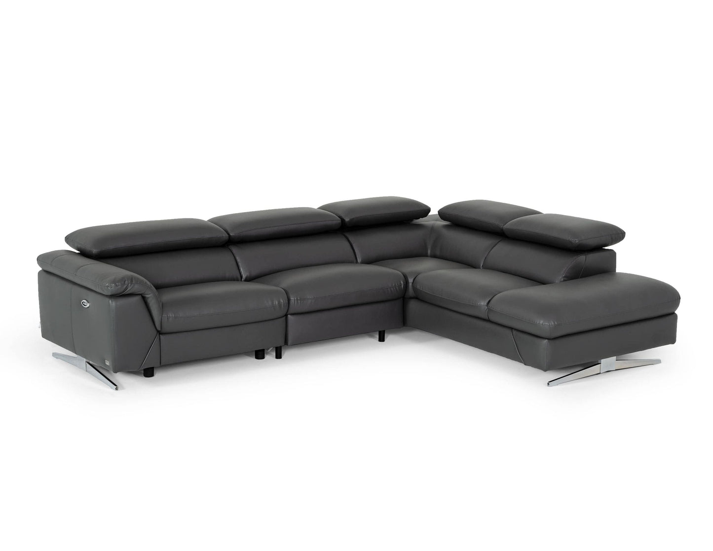 VIG Furniture Divani Casa Maine Grey Leather Right Sectional Sofa Recliner