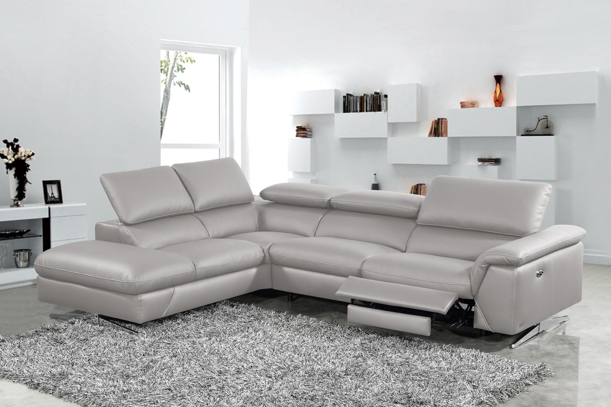 VIG Furniture Divani Casa Maine Grey Leather Left Sectional Sofa Recliner