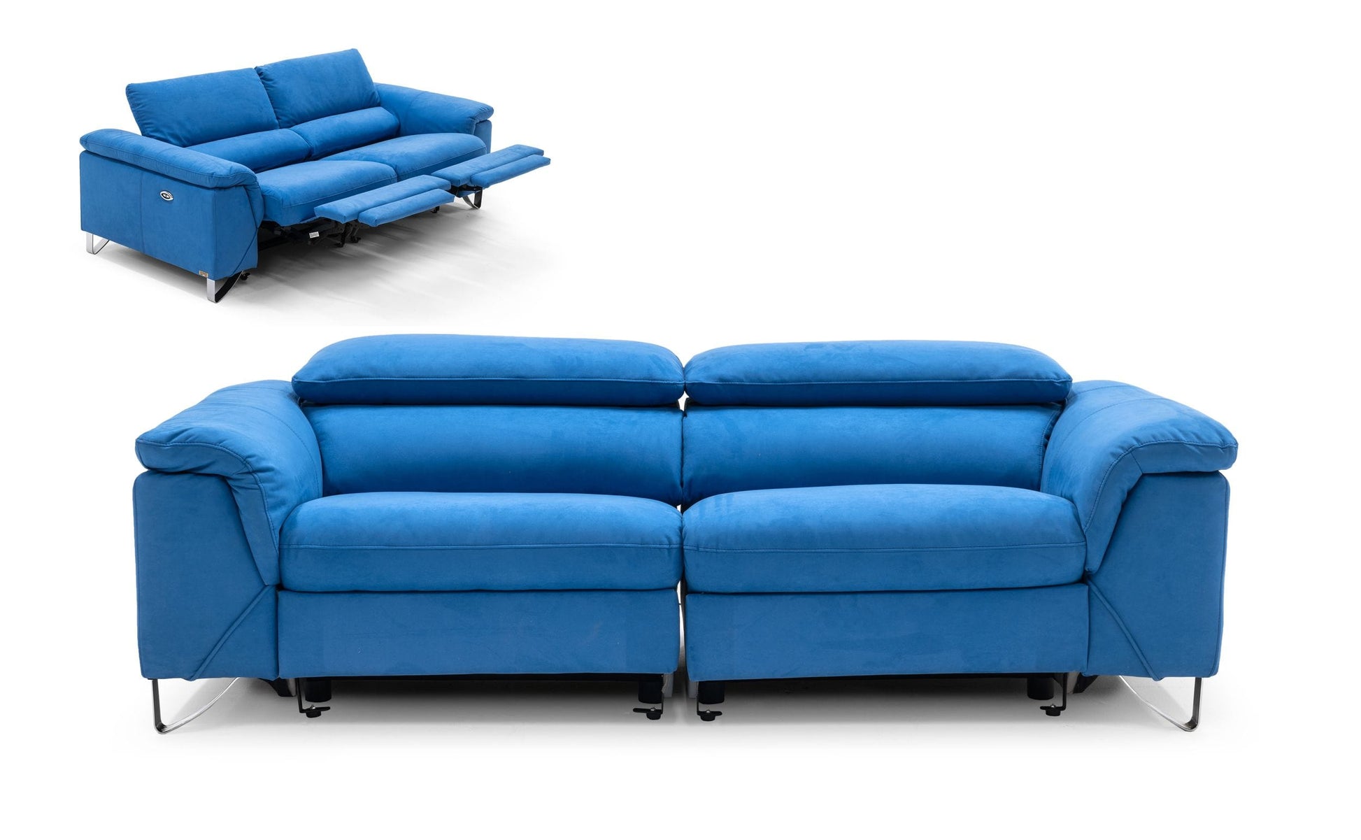 VIG Furniture Divani Casa Maine Royal Blue Fabric Sofa Electric Recliners