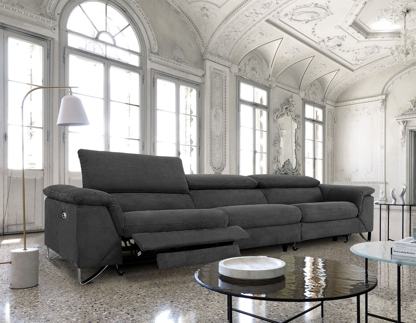 VIG Furniture Divani Casa Maine Dark Grey Fabric Sofa Electric Recliners