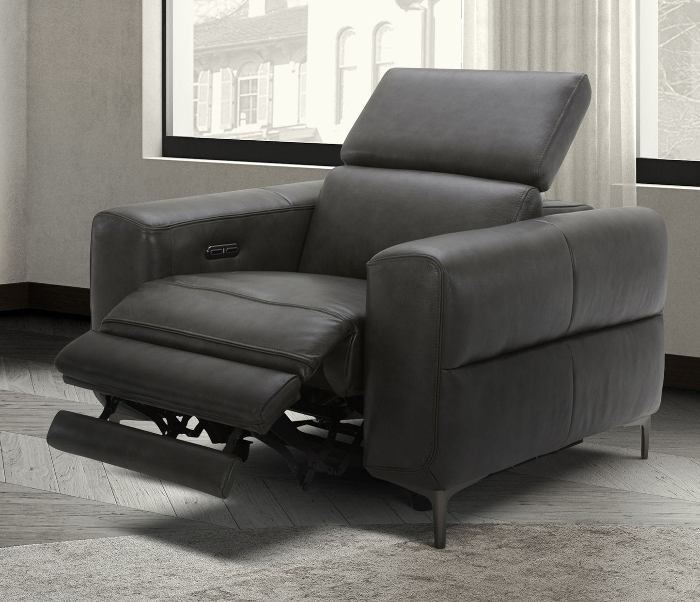 VIG Furniture Divani Casa Meadow Dk Grey Leather Electric Recliner Chair Electric Headrest