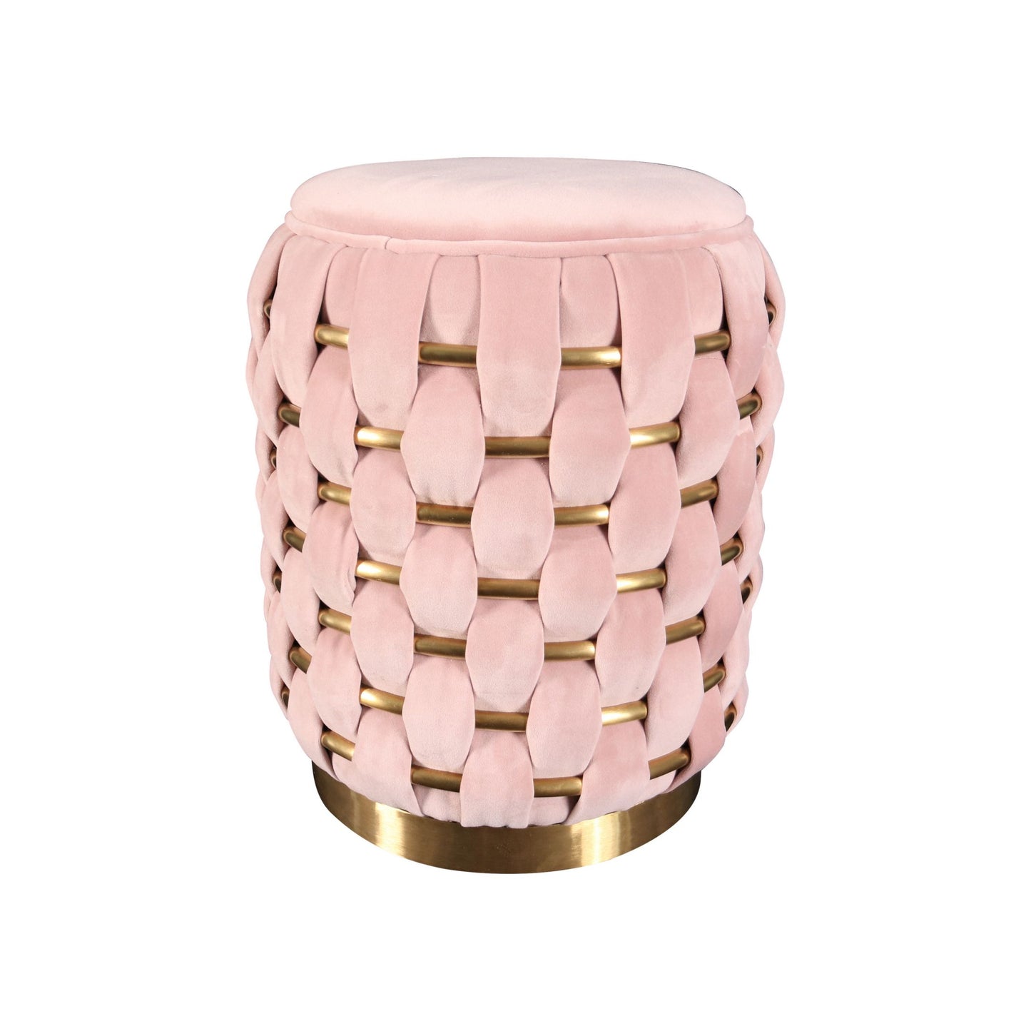 VIG Furniture Divani Casa Meeker Pink Velvet Gold Woven Ottoman
