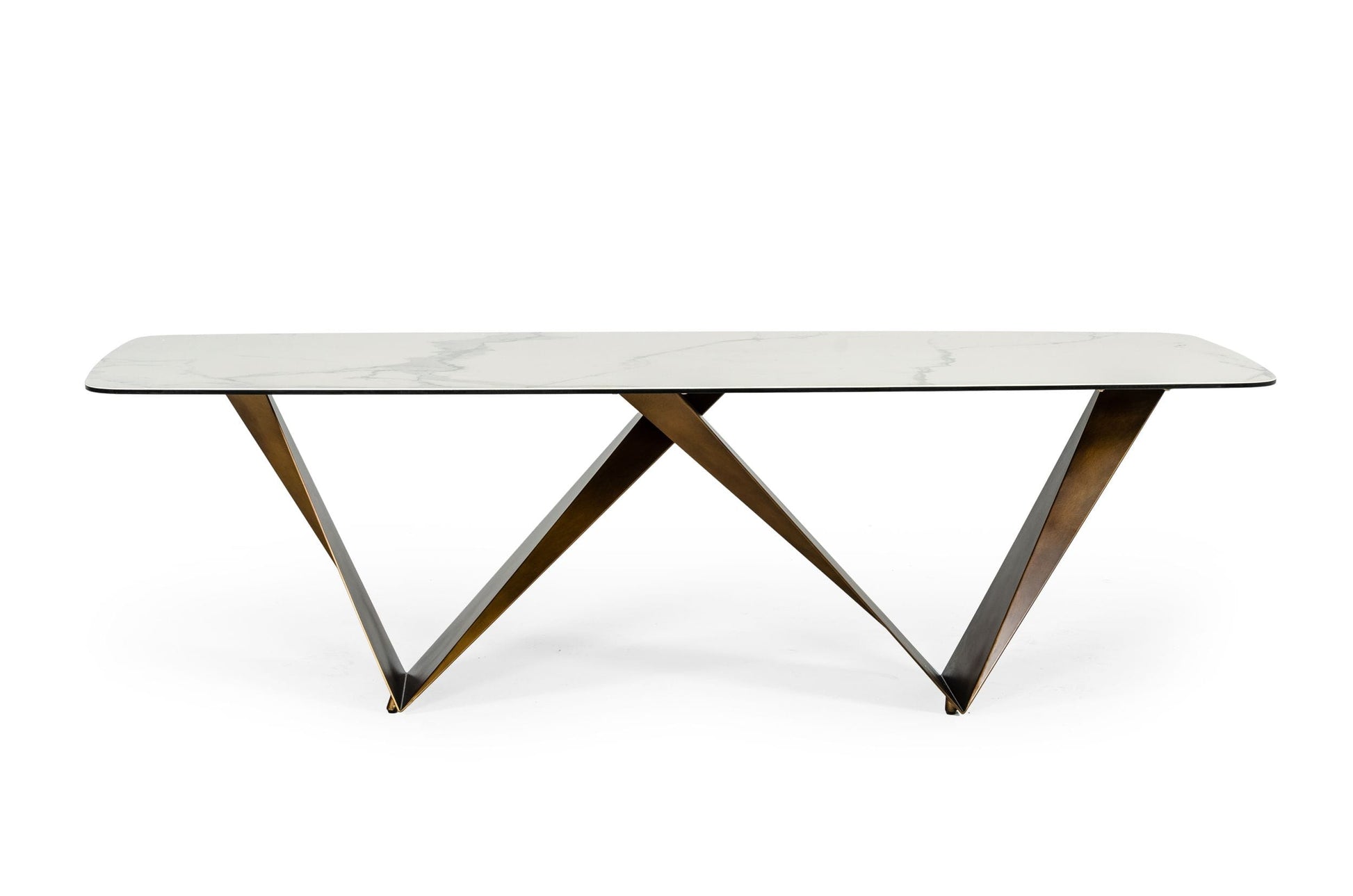 VIG Furniture Modrest Melanie White Ceramic Brushed Brown Dining Table